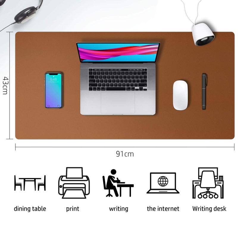 Aothia Leather Desk Pad Protector, Mouse Pad, Office Desk Mat, Non-Slip PU Leather Desk Blotter, Laptop Desk Pad, Waterproof Desk Writing Pad for Office and Home (Brown,36" x 17") - Image 4